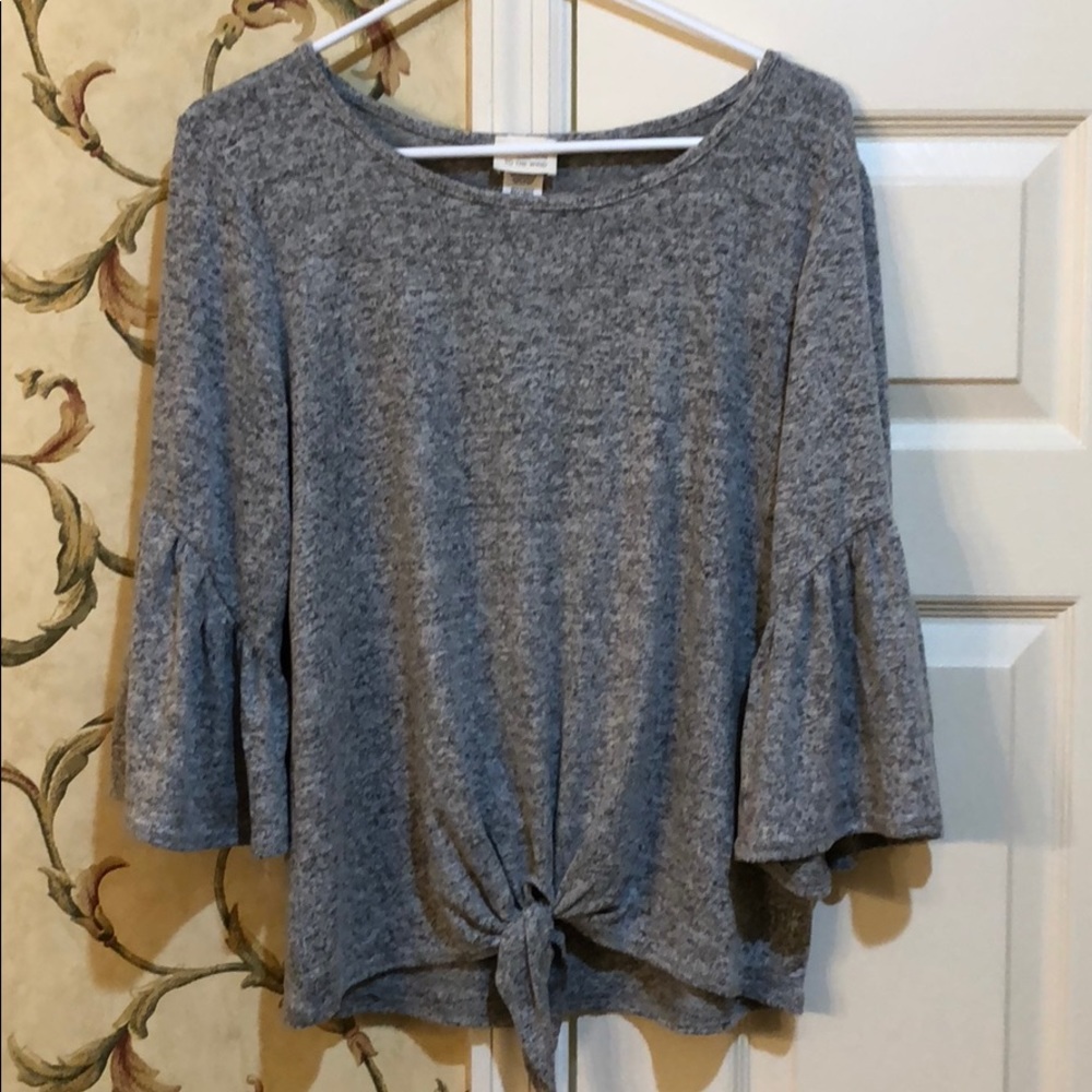 Grey Ruffle Sleeve Blouse